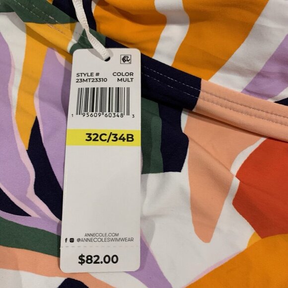 NWT Anne Cole 32C/34B Floral Abstract Underwire Tankini Swim Top Multicolor - Picture 6 of 9
